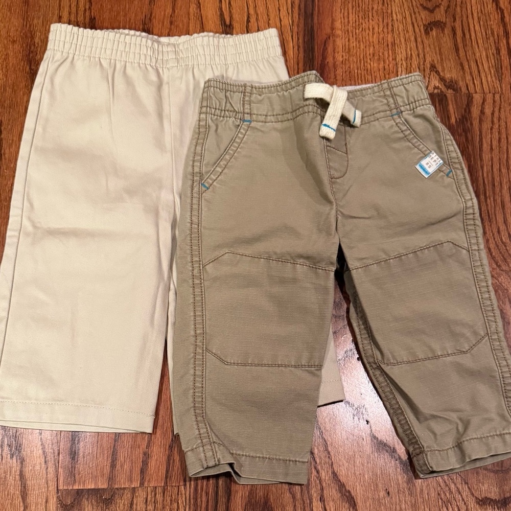 Pair of 6M Nursery Rhyme Beige and Carter’s Olive Khaki Bottoms